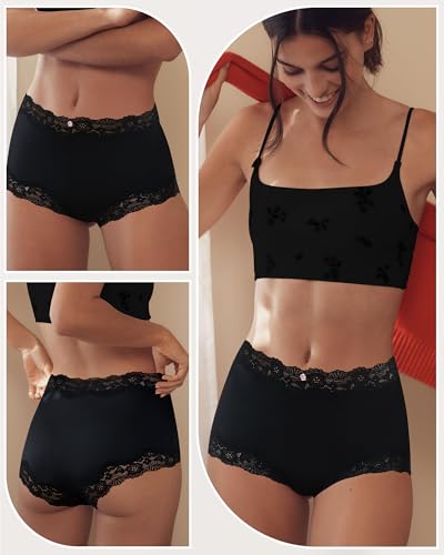 Image of LEVAO Boy Shorts Underwear for Women Lace Full Covreage Boxer Briefs Panties 5 Pack S-XL