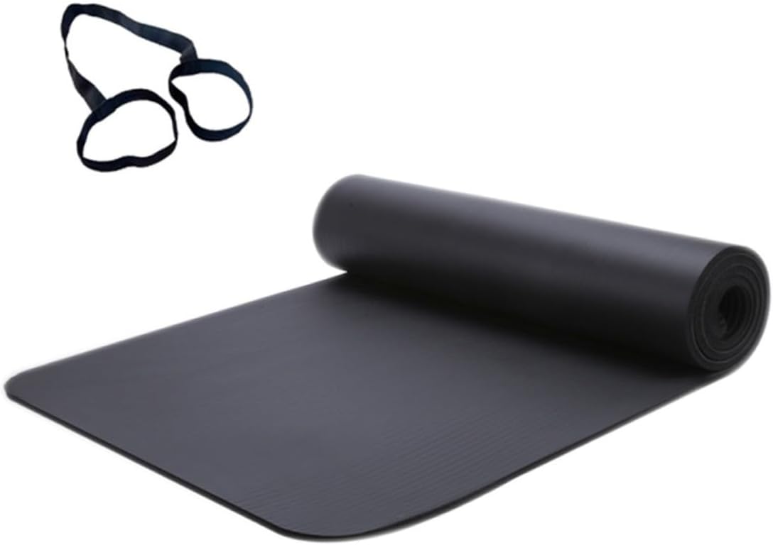 Extra Thick High Density Yoga Mat with Anti-tear Technology and Carrying Strap Cushioning for Home and Gym Workouts Non-slip Fitness Mat for Yoga and Pilates Black