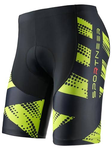Sportneer Padded Cycling Shorts Men - 4D Cycling Shorts Mens Padding Mens Bicycle Cycling Biking Clothing Shorts, Breathable and Absorbent Yellow