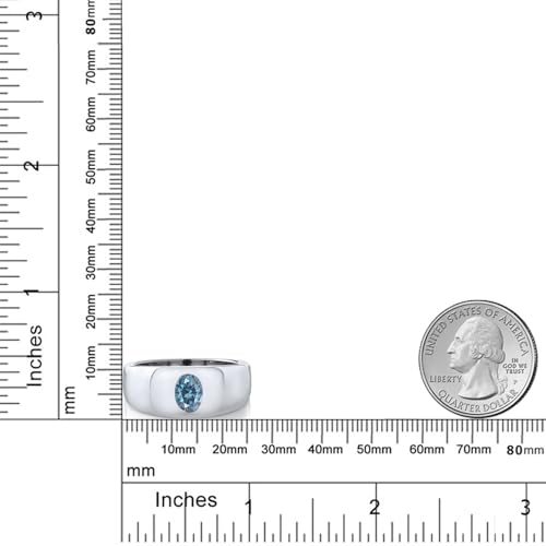 Gem Stone King Men's 925 Sterling Silver Persian Blue Moissanite Ring | 1.38 Cttw | Oval 8X6MM | Gemstone | Available in Size 7,8,9,10,11,12,134