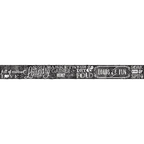 York Wallcoverings Country Keepsakes Laundry Chalkboard Border Removable Wallpaper, Black, White