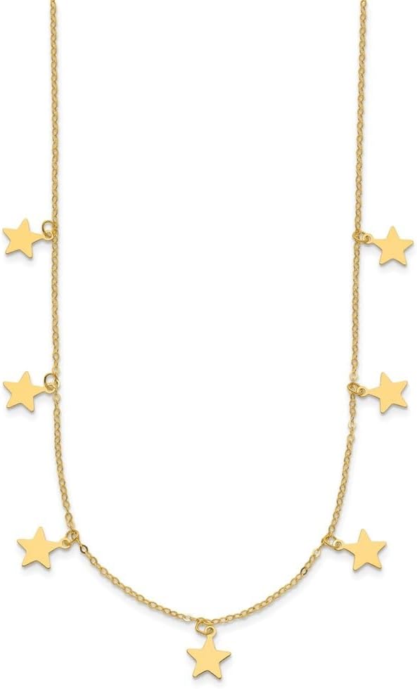 Diamond2Deal 14k Yellow Gold Polished Seven Dangle Stars Necklace 16" with 2" ext.