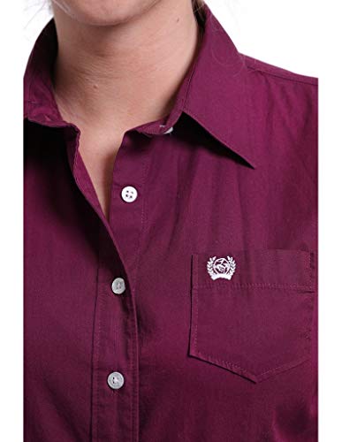 Cinch Women's Solid Long Sleeve Shirt, Burgundy, S