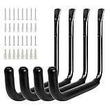 KURUI 10' Garage Organization Wall Hooks, 66 LB Heavy Duty Water Hose Holder for Hanging Ladder Extension Cord Garden Tool Cable, 4 Pcs, Black