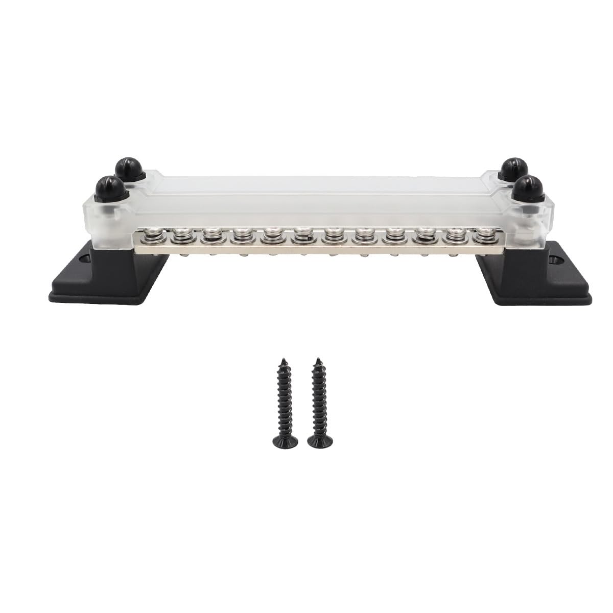 Power Distribution Block Bus Bar Double Row with Cover for Boat/Car/RV/Yacht, 4 x 1/4" Posts, 24 x M4 Screws Terminals, Max 48V 150A(Black)