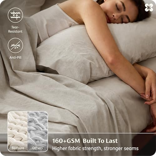 Image of Bedsure PureWoven Linen Sheets Queen Size, Cotton Linen Blend Sheets, 4PCS