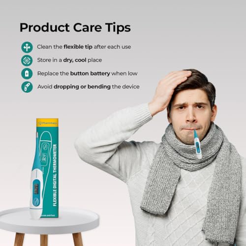 Image of PharmEasy Digital Flexible Tip Thermometer for Fever, Fast & Accurate Temperature Reading in Celsius | Waterproof, Oral & Underarm Use for both Kids & Adults | Ideal for Home Use, Easy-to-Read Screen