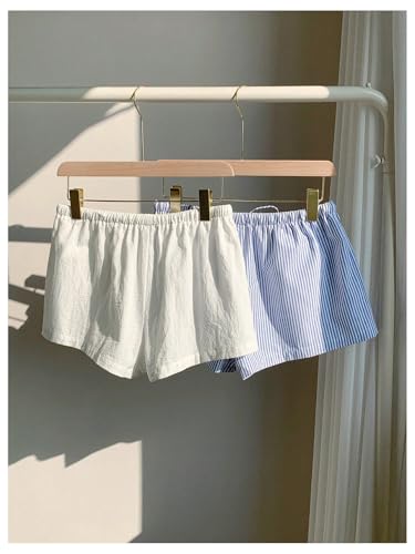 MakeMeChic Women's 2 Pack Linen Shorts Summer Beach Pajama Boxer Shorts2