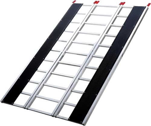 Garvee Heavy Duty Snowmobile Ramp 85 x 54 Aluminum Tri-Fold Loading Ramp 1500 LBS Capacity for ATV/UTV/Motorcycle/Lawn Mower/Garden Tractor Pickup Truck & Trailer Loading - Silver