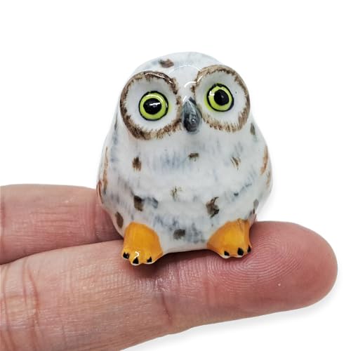 WitnyStore 1" White Snowy Owl Sitting Ceramic Bird Figurine Terrarium Decoration Collectible Statue for Adult Collectors Handcrafted Porcelain Ornament Sculpture Home Room Tabletop Decor