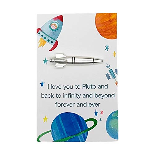 doodle beads rocket tie clip i love you to pluto and back outerspace gift silver or gold