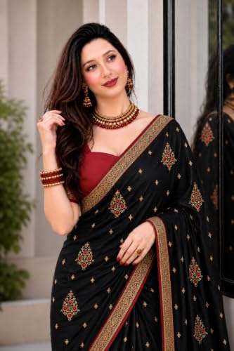 Image of Women's Glory Banarasi Satin Silk Saree with Embroidery Design