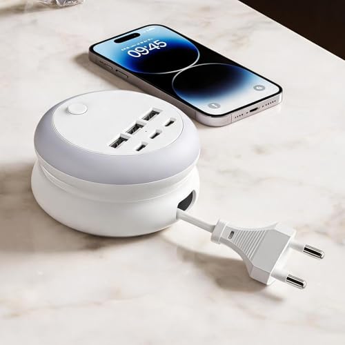 Estación de carga USB múltiple portátil y ajustable con luz para escritorio 3