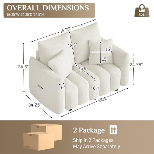 Image of OUYESSIR 56 inch Modern Sofa Couch, Comfy Deep Seat Teddy Cloud Sofa, Upholstered 2-Seater Boucle Couch, Oversized Loveseat for Living Room, Bedroom, Office, Apartment, Beige White