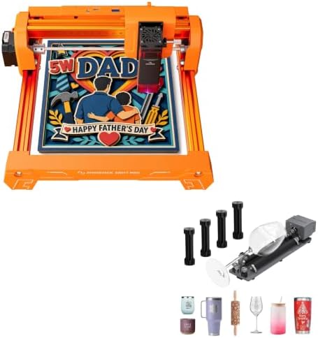 ATOMSTACK Swift Mini 5W Laser Engraver with R6 Rotary Roller, 100% Pre- Assembled Beginner Laser Cutter, Free AI Software, Orange Edition Portable Engraving Machine Bundle for Wood Leather Rings Mugs image 4
