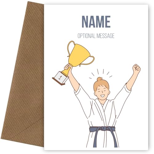Personalised KARATE Birthday Card for Girls. Perfect as Karate Congratulations Card for a Daughter, Granddaughter or Niece on her birthday, New Belt