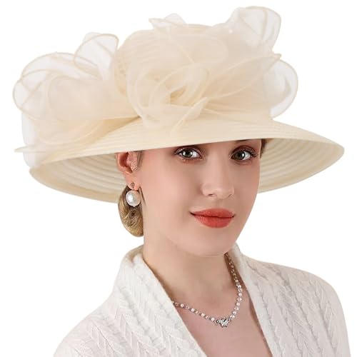 Image of DRESHOW Lady Derby Dress Church Bowler Cloche Hat Bowknot Organza Bridal Cap for Wedding