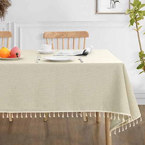 Rustic Burlap Table Cloth 7 Ft Table Cover Rectangular Tables Cloth For 6 Person Table 6-8 Seater Pet Poof Burlap Woven Tablecloth For Dining Table Kitchen Buffet 55X84 Oatmeal Ivory Nude Beige Color #TOP6