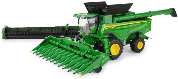 ERTL 1/32 Scale John Deere S7 800 Combine – Die-Cast Farm Toy with Dual Front Tires, HDF45 Grain Head & CF12 Folding Corn Head, Realistic Features for Play & Display