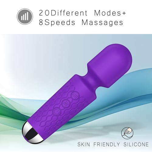 Image of Personal Mini Massager - Handheld Deep Tissue Massager with 20 Speeds & 8 Modes, Quiet Waterproof Vibrating wandfor Neck, Back, Muscle Tension Relief & Sports Recovery, Purple