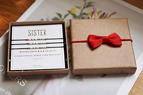 RareLove 3 Pieces Sisters Morse Code Bracelet Friendship Birthday Best Friends Gift For 3 Women Blue White Tiny Pony Seed Beads Black String Bracelets4