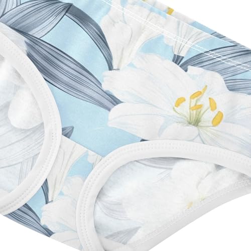 Floral White Lilies Light Blue Cute Panties Girl Toddler Underwear Custom Cotton Fun Briefs Kids Undies 2t4