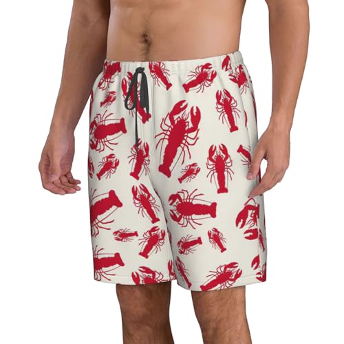 Red Lobster Print Men's Swim Trunks Quick Dry Beach Shorts with Pockets Lining Swimwear Bathing Shorts2