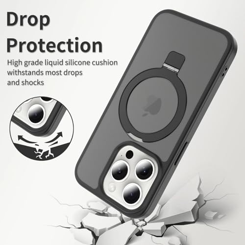 Image of Magnetic for iPhone 15 Pro Case, 6.1 inch, Compatible with MagSafe, Rugged Kickstand, Not-Yellowing Military-Grade Protection, Matte Black