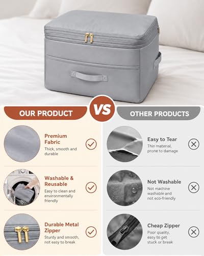 Ultra Space Saving Self Compression Organizers, Double Zipper Compression Packing Cubes for Bedding, Comforter Storage Bag for Blankets Duvet Quilts Pillows Queen King (Beige, X-Large) — view 4
