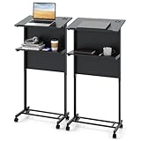 Tangkula Rolling Podium Stand, 3-Position Height Adjustable Lectern Table with Tilted Tabletop, Mobile Laptop Cart with Storage Shelf, Lockable Casters, Ideal for Classroom, Office, Churches, Black