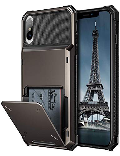 Coolden for iPhone XS Max Case with Card Slot Holder Case for iPhone XS Max Wallet Case Cover Shockproof Case Heavy Duty Hard Back Phone Case Protective Case Cover for iPhone XS Max (Gun Color)