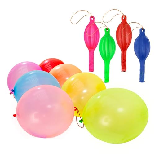 SANGXIU 10/20pcs Colorful Balloon Thickened Punching Balloon Bounce Balloon with Rubber Bands Handle for Kids Childrens