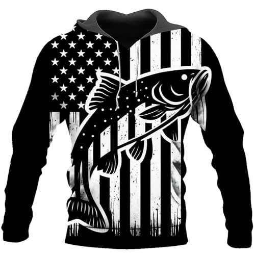 Catfish Fishing Camo American Flag Black White 3D Print Vintage USA Fisherman Gift Sweatshirt Casual Streetwear Apparel