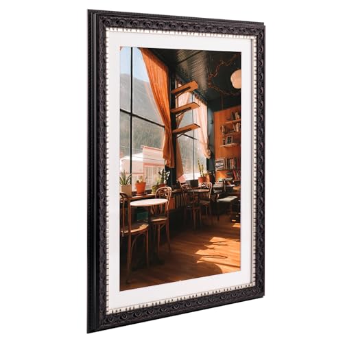 Image of Golden State Art, 13X19 Ornate Finish Photo Frame with White Mat for 11X17 Picture & Real Glass, Color: Black with Silver & Burgundy