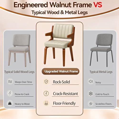 Image of Dining Chairs, Mid Century Modern Chairs with Arms, Set of 2, Beige