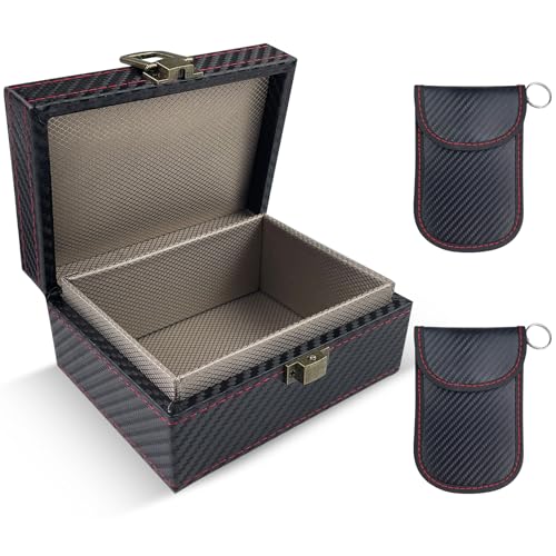Eckerdromk Etui Anti RFID, Boite Anti RFID, Antivol Boîtier Faraday avec 2 Signal Blocage Faraday Pochette Sac, Keyless Go Boîtier Protection Clef Voiture, Boîte à Clés de Voiture, Cage de Faraday
