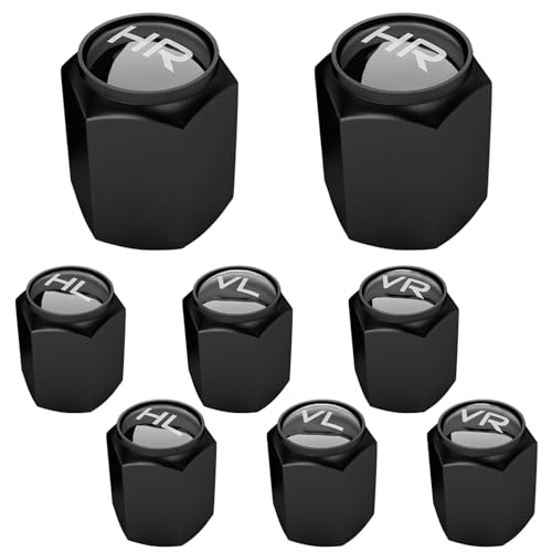 Juego de 8 tapones de válvula de coche con texto | Ideal para almacenar neumáticos de invierno y verano para coches, SUV, motocicletas UVM. | Negro | LED |