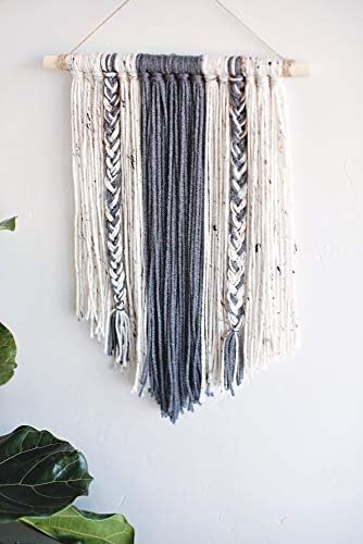 Kraska Boho Wall Decor Hanging - Yarn Wall Hanging Decor Boho Tapestry - Hippie Decor Knitted Cute Chic Wall Art Boho Decor Bedroom - Boho Macrame Wall Hanging Size 12 x 19 inch Gray