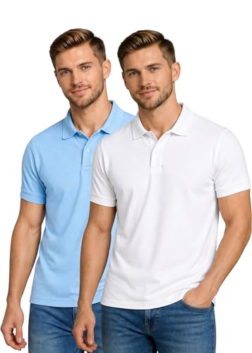 Image of INKKR Men's Combo Polo Neck Cotton Blend Solid T-Shirt (Pack of 2)