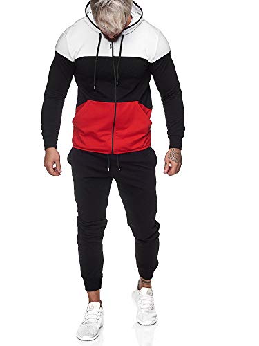 Preisvergleich Produktbild OneRedox / Herren Trainingsanzug / Jogginganzug / Sportanzug / Jogging Anzug / Hoodie-Sporthose / Jogging-Anzug / Trainings-Anzug / Jogging-Hose / Modell JG-1083 Weiss-Schwarz-Rot M