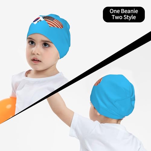 South Korea and American Flag Children Hip Hop Knitted Hat Kids Elastic Leisure Knit Cap Warm Sleep Beanies Black4
