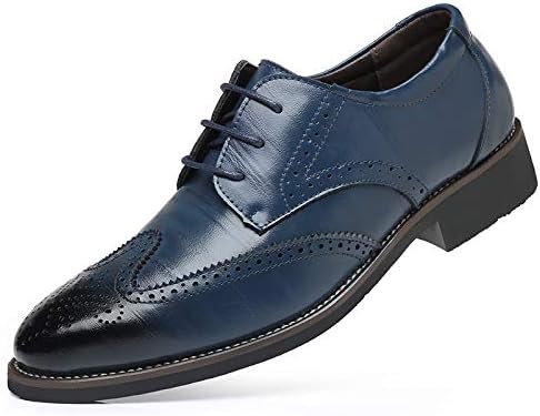 Men’s Classic Wingtip Brogues Oxfords Vintage Business Casual Formal Blue Dress Shoes