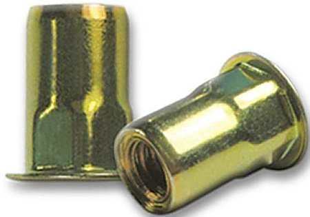 1/4-20, 0.027 to 0.165, Zinc Yellow Steel Hex Rivet Nut, 50 pk.