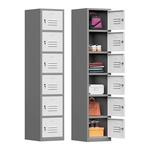 Kooyon 71" Metal Storage Cabinet with 6 Doors,Metal Lockers for Employees,Lockable Locker Cabinets for School,Gym,Home, Office Staff,Garage-Assembly Required(Gray White) Cover