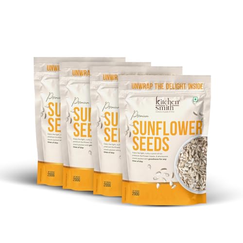 Image of KitchenSmith Premium Sunflower Seeds - Pack of 4 (200gm Each) | Packed With Protein | Fiber & Nutrients For Energy | Heart Health & Skin Glow | Rich In Dietary Fibre & Protein | Source of Iron
