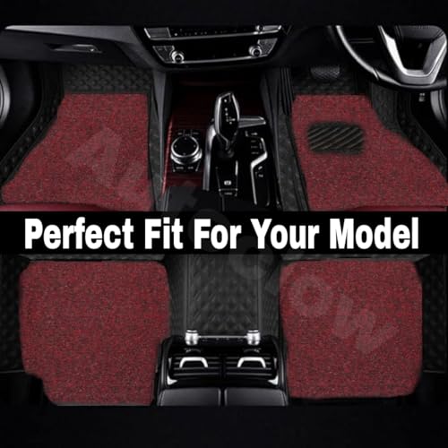 Image of Autoclow /Premium 7D Car Mat for Skoda Rapid (Model : 2012-2025) || Luxury Leather Dual-Stitch 7D Car Floor Mat Full Set || 100% Waterproof || Color : Black Stitch-RED Grass (Design-1)