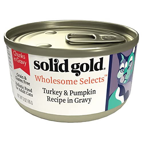 Image of Solid Gold Wet Cat Food for Adult & Senior Cats 24 Pack - Wholesome Selects Chunks in Gravy - Made with Real Turkey & Pumpkin for Healthy Digestion and Sensitive Stomach