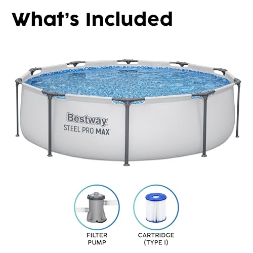 Bestway Steel Pro Max | Round Frame Swimming Pool with Filter Pump, Above Ground Frame Pools, Grey, 10’ - 5