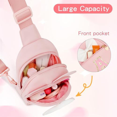 Image of Initial Sling Bag Crossbody Purse for Kids Girls Age 3-8 | Personalized Initial Gift, Soft Vegan Leather, Adjustable Strap & 3 Pockets for Kids Girls 3-8, Pink C