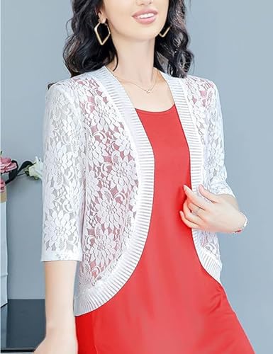 Image of Chevara Women's Casual Summer Lace Cardigan 3 /4 Sleeve Floral Crochet Cardigans Shrug Sweaters